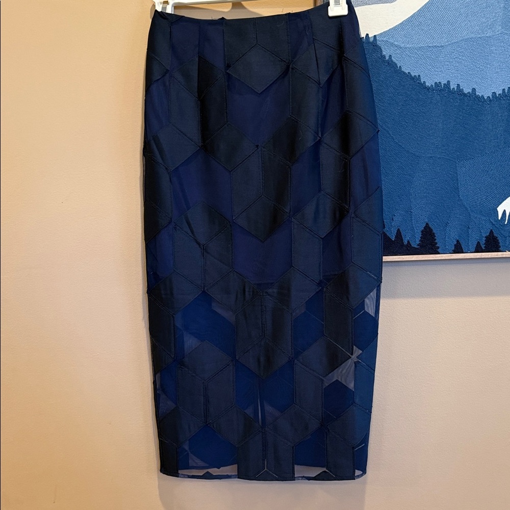 Light Navy XS never worn Geometric Pencil Skirt with sheer lower half
